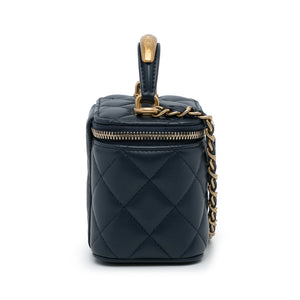 Chanel Top Handle Vanity Bag Small Blue Lambskin Gold