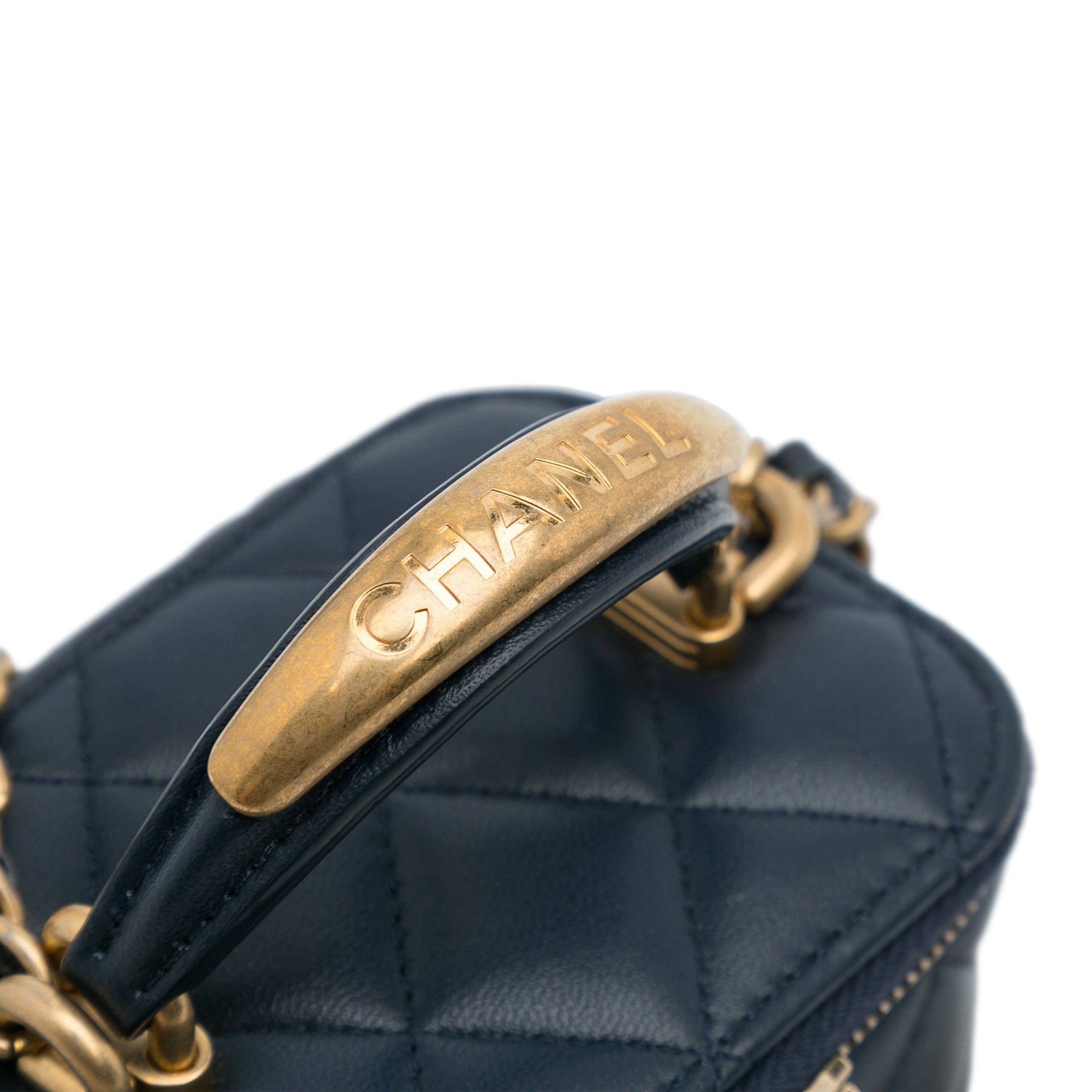 Chanel Top Handle Vanity Bag Small Blue Lambskin Gold