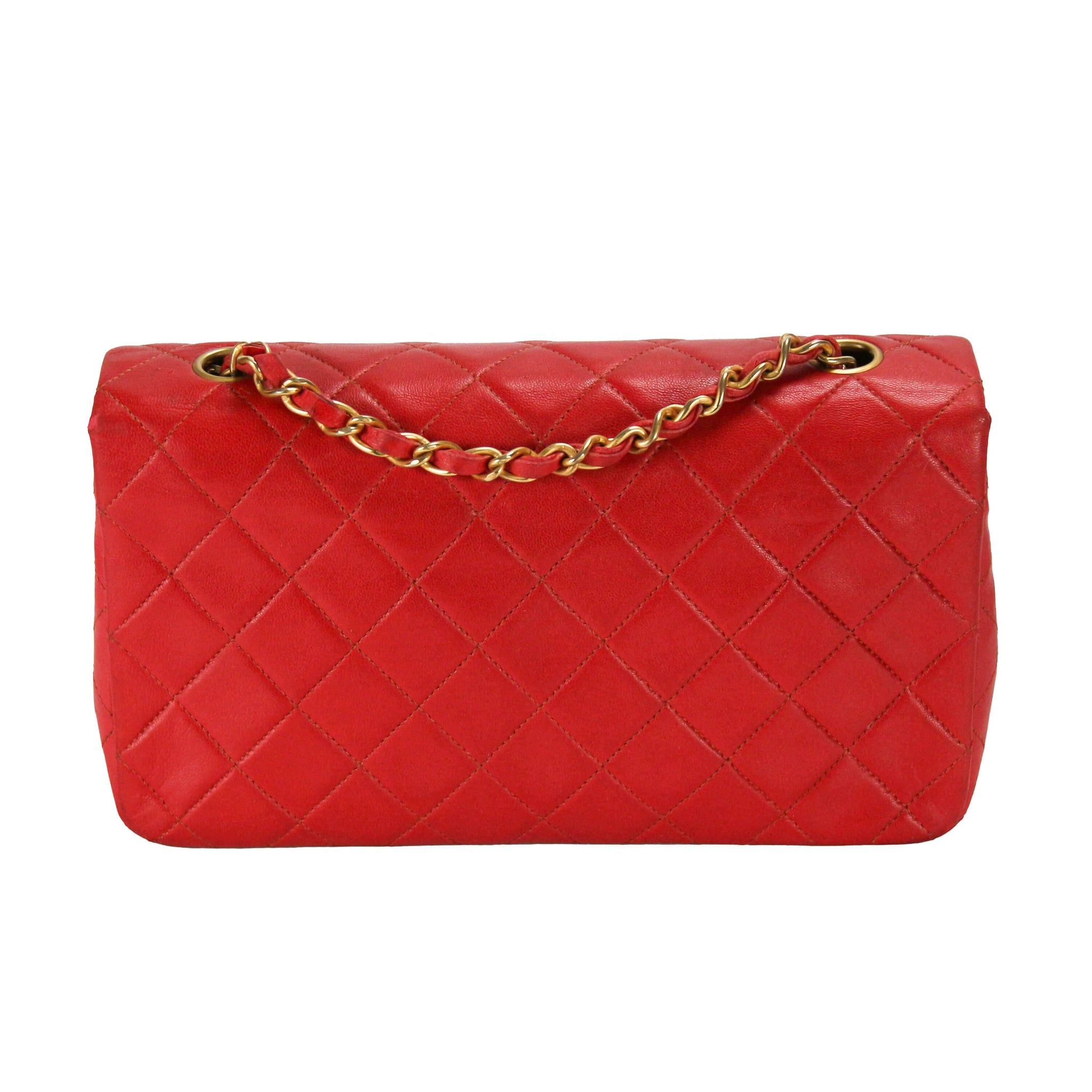 Chanel Full Flap Bag Small Red Lambskin Gold - Secondhandbags AG