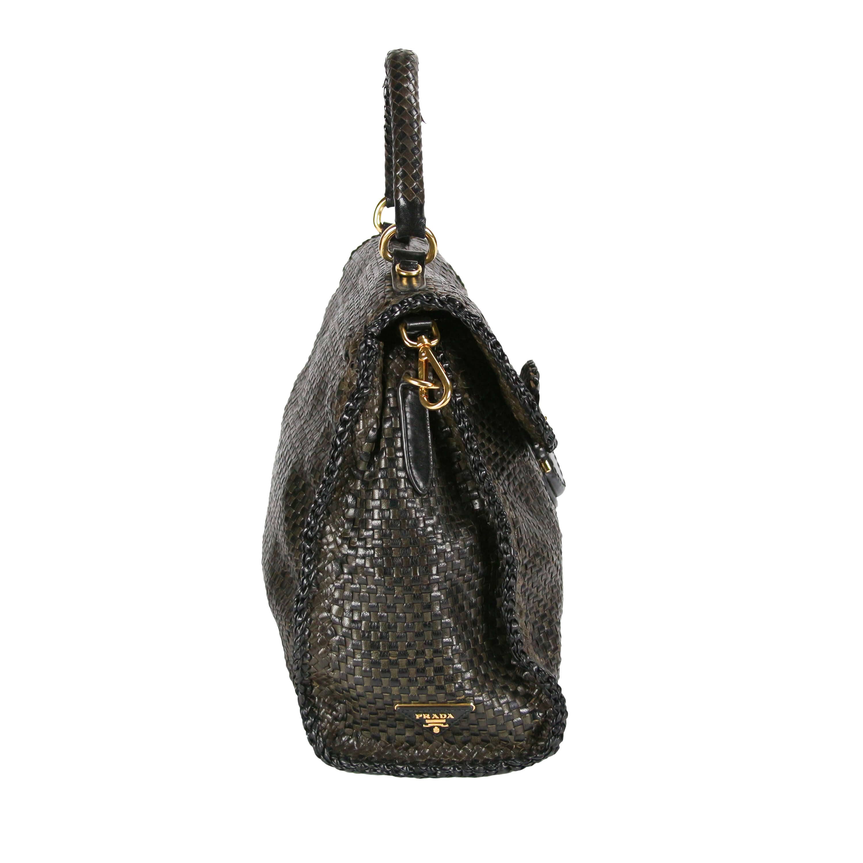Prada Black Woven Madras Goatskin Leather Clutch Bag - Yoogi's Closet