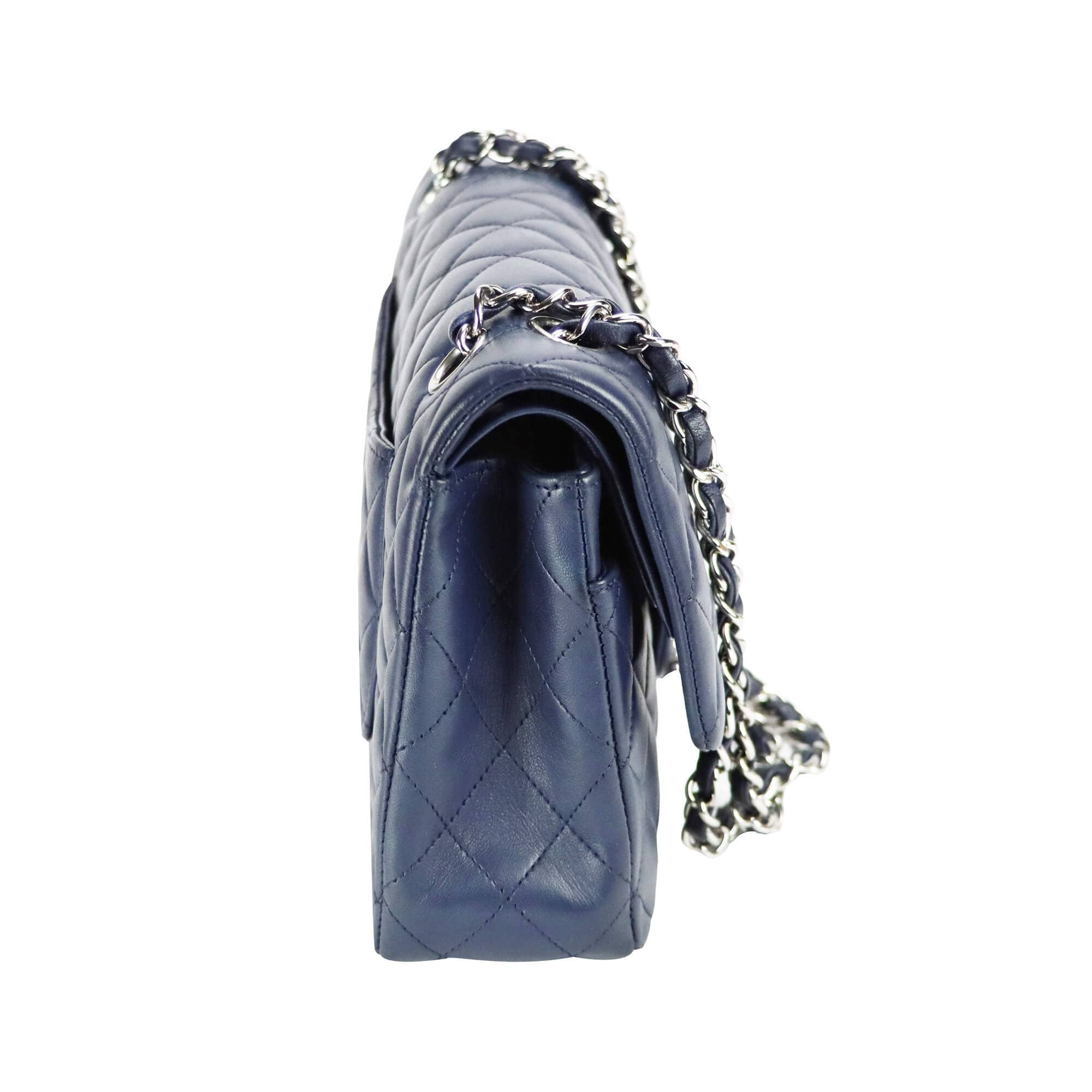 Chanel Classic Double Flap Medium Navy Lambskin Silver