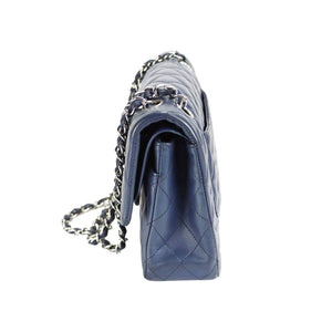 Chanel Classic Double Flap Medium Navy Lambskin Silver
