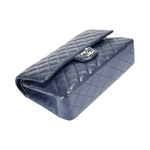 Chanel Classic Double Flap Medium Navy Lambskin Silver