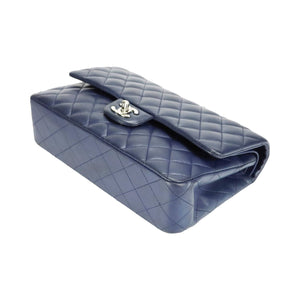 Chanel Classic Double Flap Medium Navy Lambskin Silver