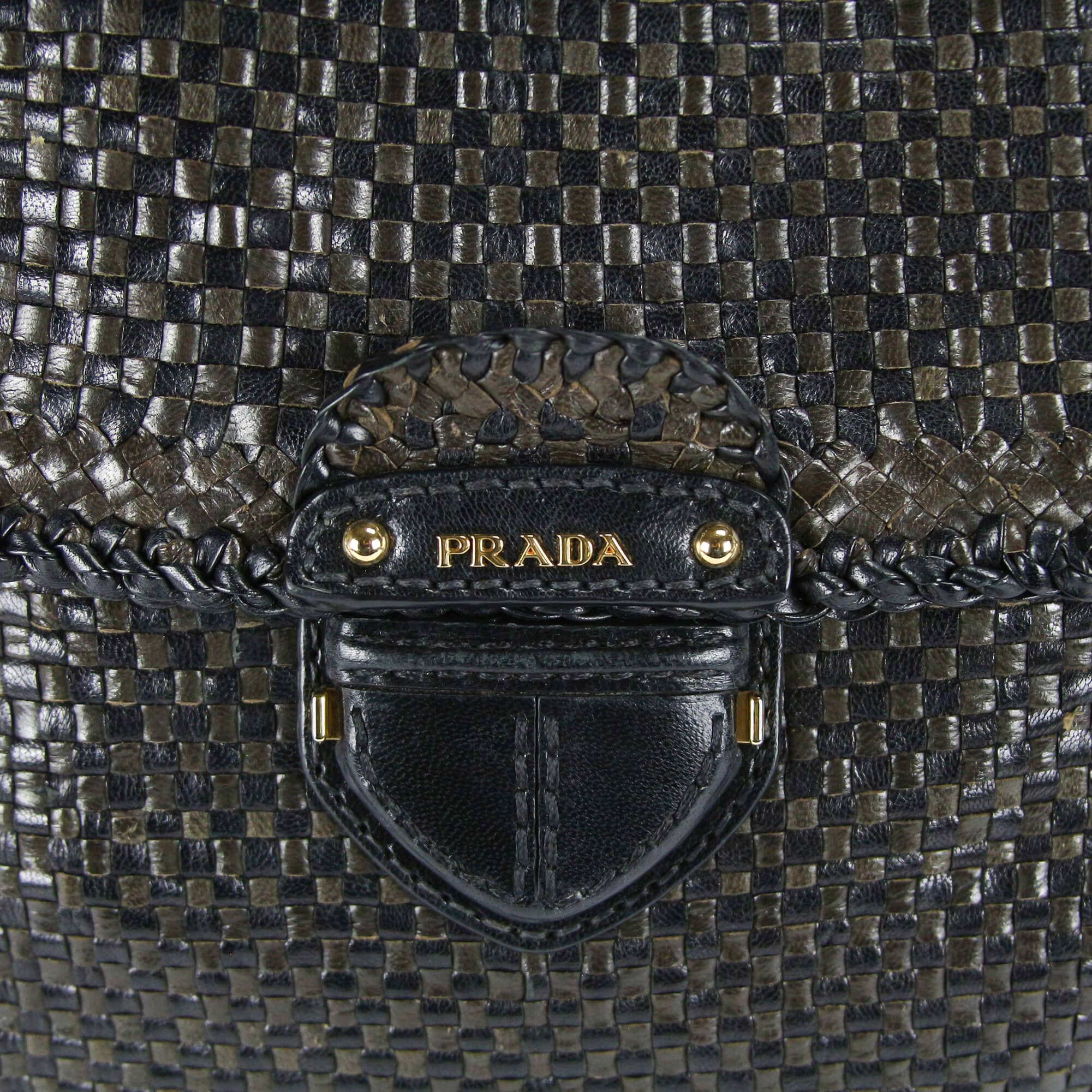 Prada Madras Leather Woven Slim Shoulder Bag Clutch Wristlet in Navy Blue  Goatskin - SOLD
