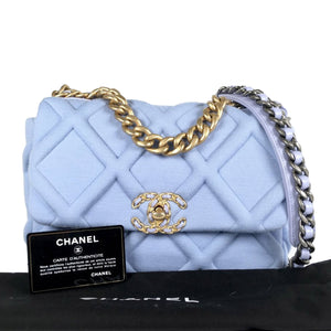 Chanel 19 Flap Bag Medium Blue Jersey Gold