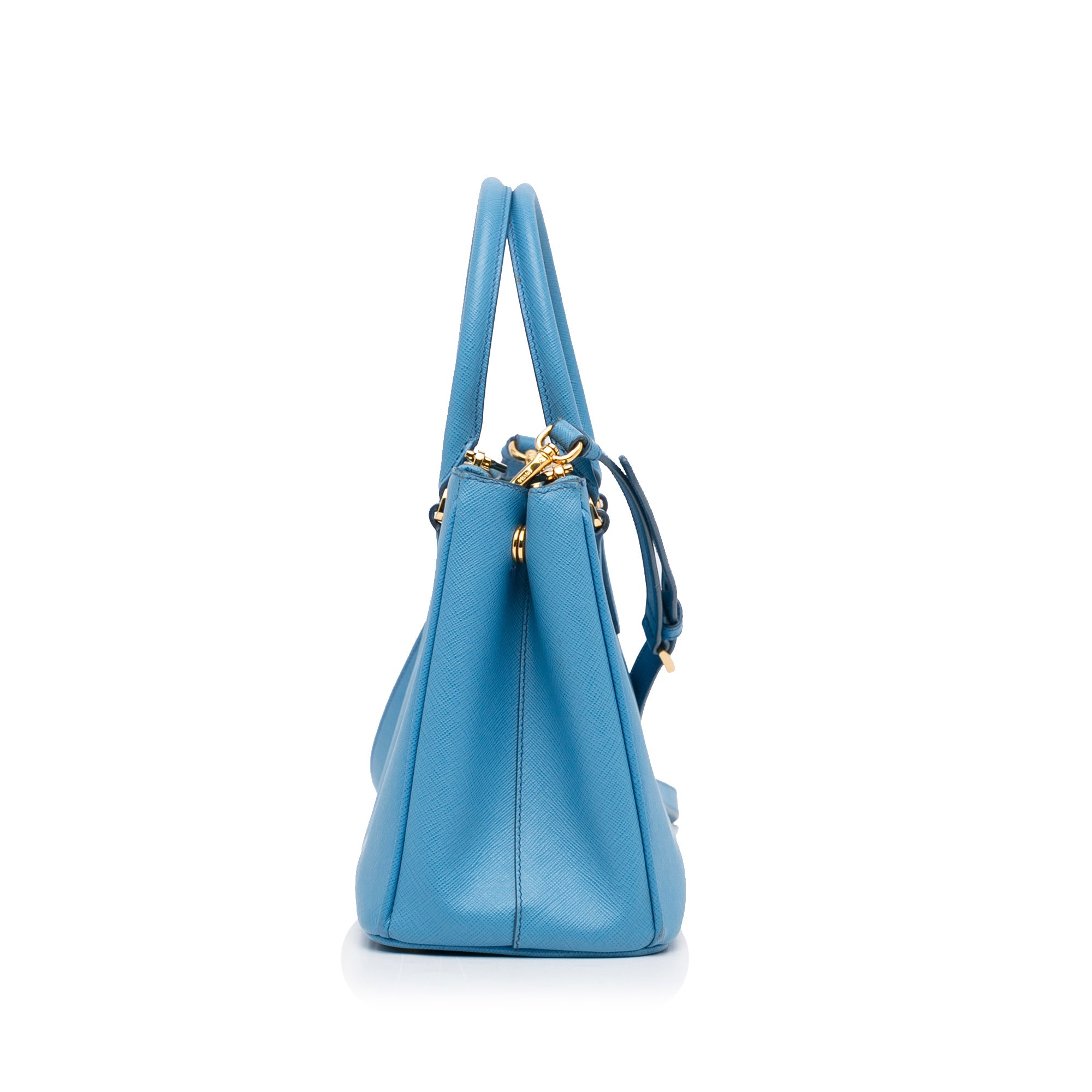 Prada Double Zip Galleria Medium Blue Saffiano