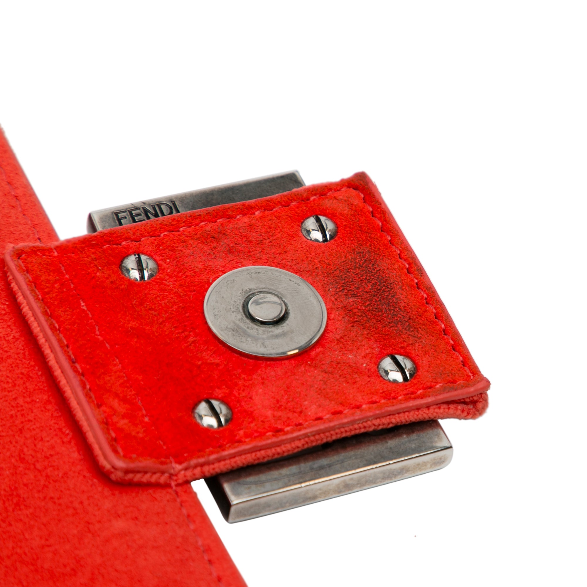 Fendi Chain Baguette Medium Red Nylon Canvas