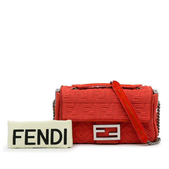 Fendi Chain Baguette Medium Red Nylon Canvas