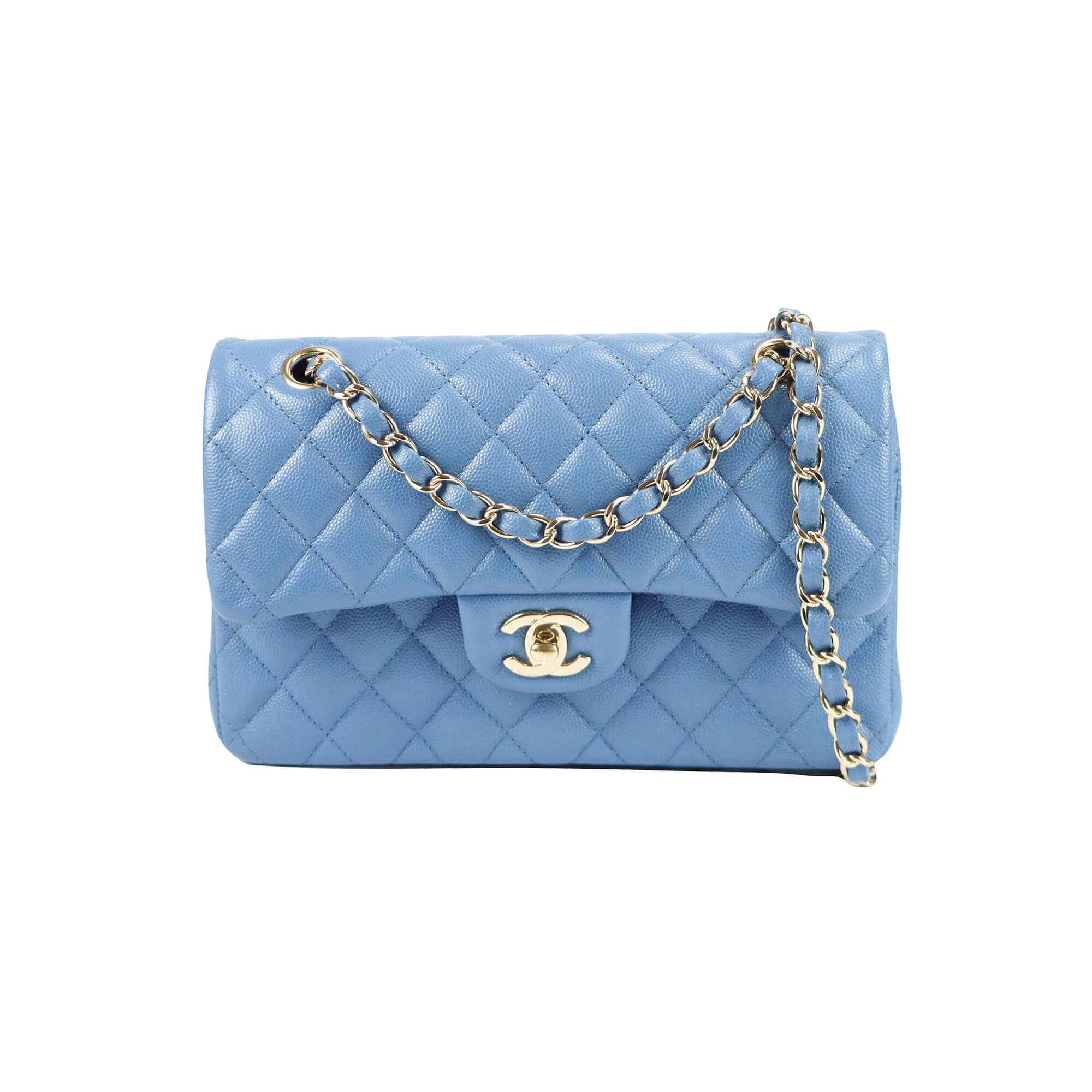 Chanel Classic Double Flap Small Blue Caviar Light Gold