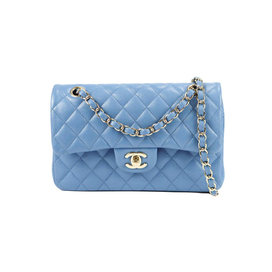 Chanel Classic Double Flap Small Blue Caviar Light gold
