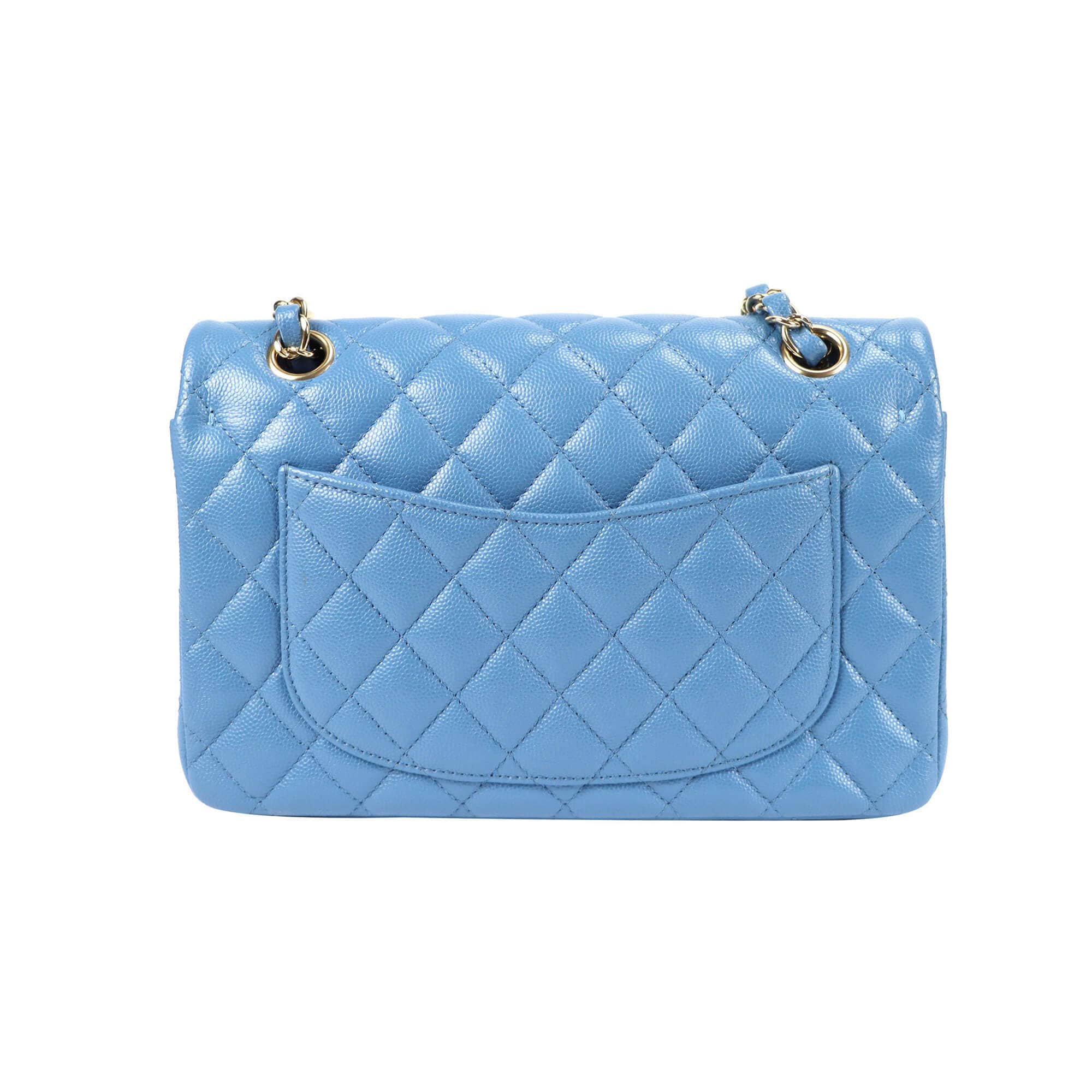 Chanel Classic Double Flap Small Blue Caviar Light Gold