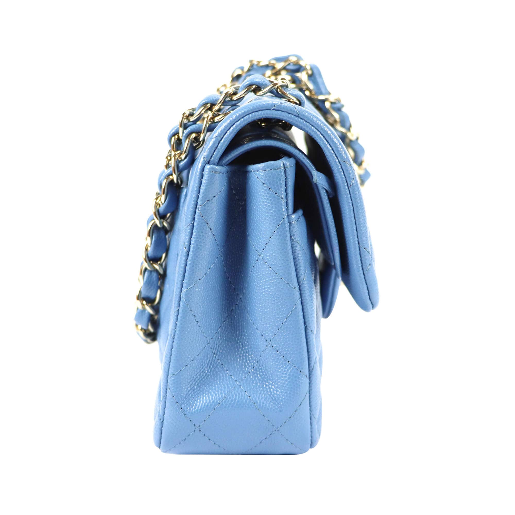 Chanel Classic Double Flap Small Blue Caviar Light Gold