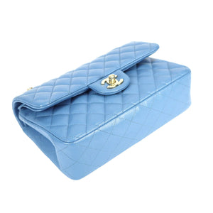 Chanel Classic Double Flap Small Blue Caviar Light Gold