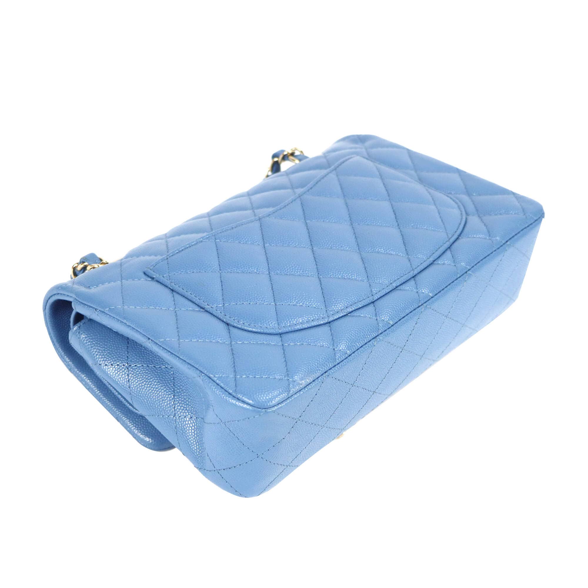 Chanel Classic Double Flap Small Blue Caviar Light Gold