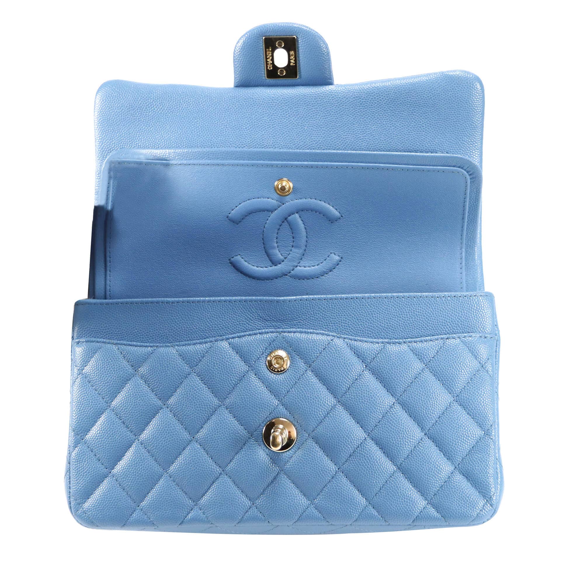 Chanel Classic Double Flap Small Blue Caviar Light Gold