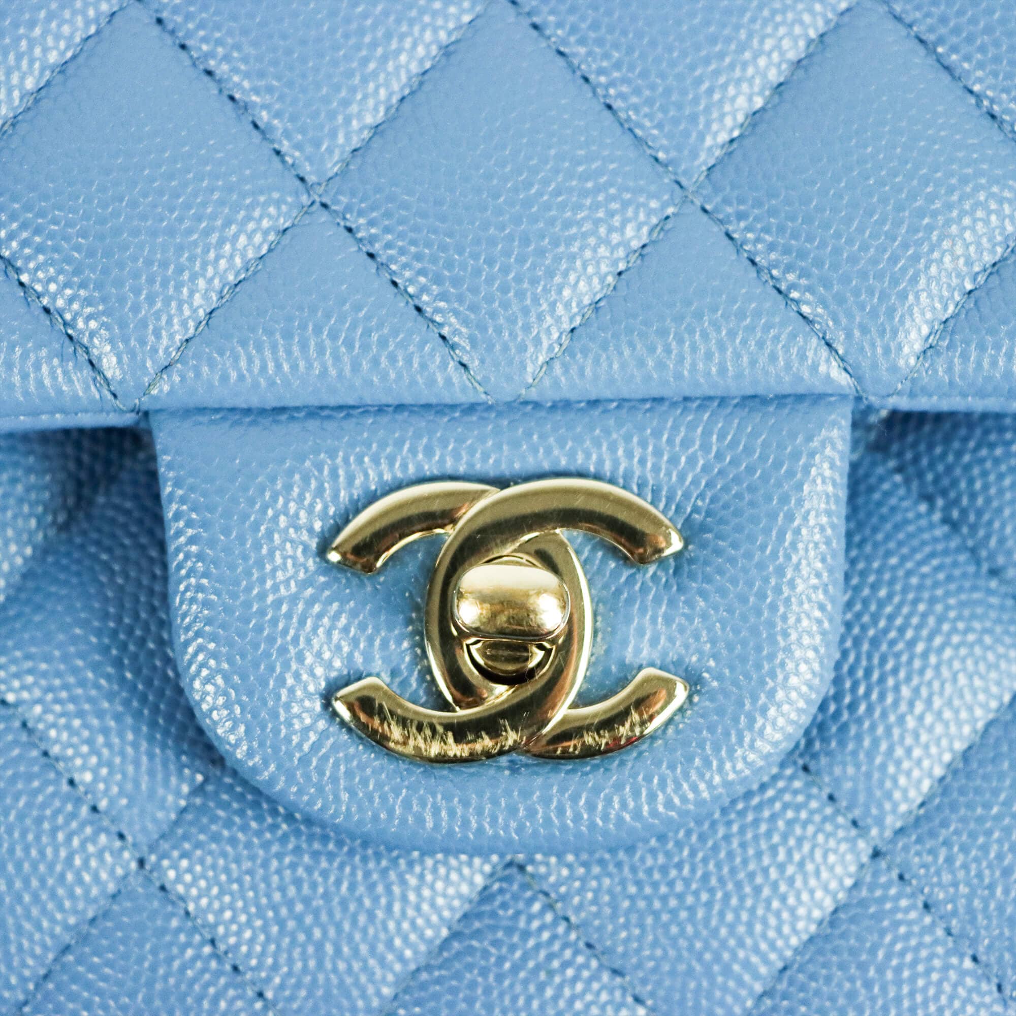 Chanel Classic Double Flap Small Blue Caviar Light Gold