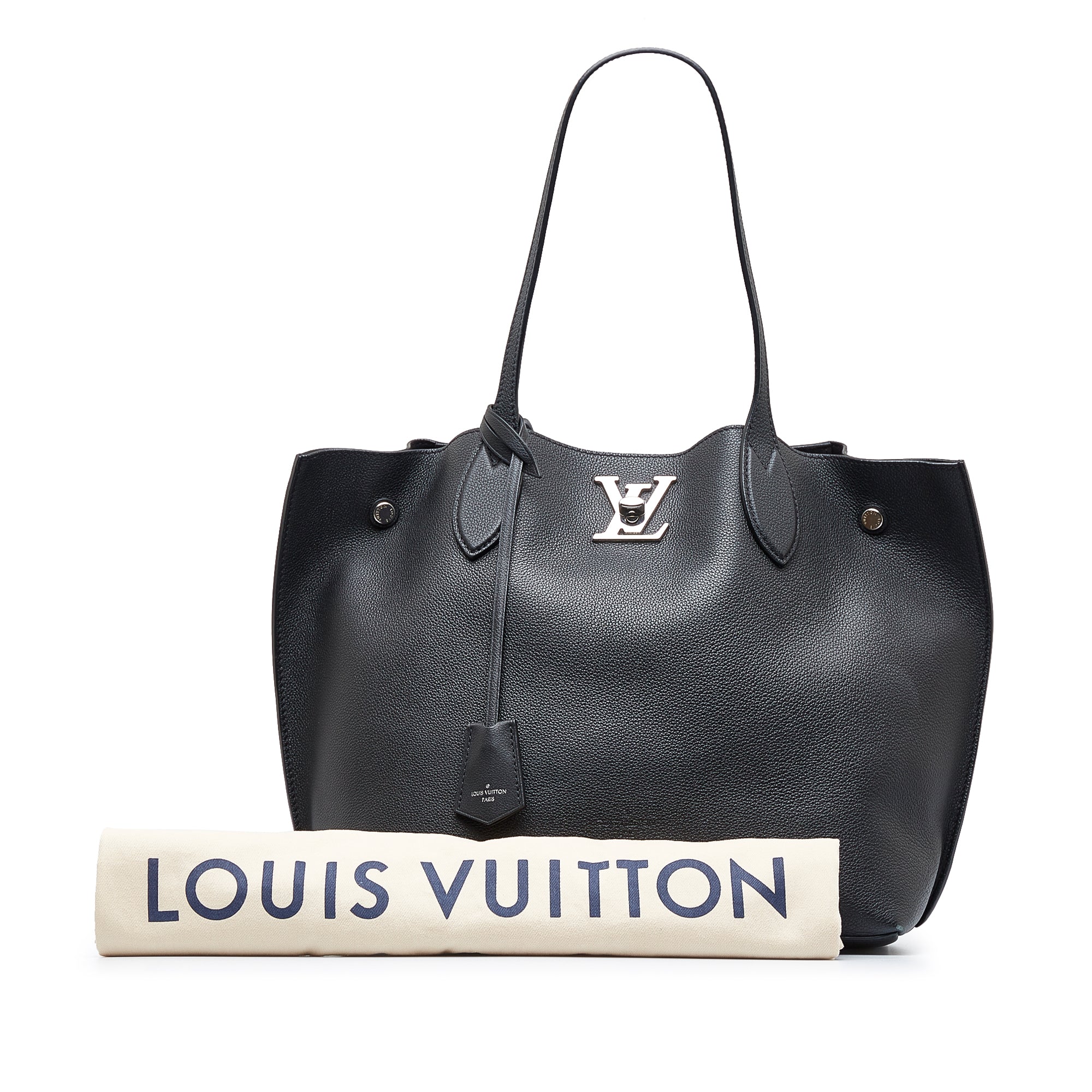 Authentic Louis Vuitton Black Grained Calf Leather Lockme Go