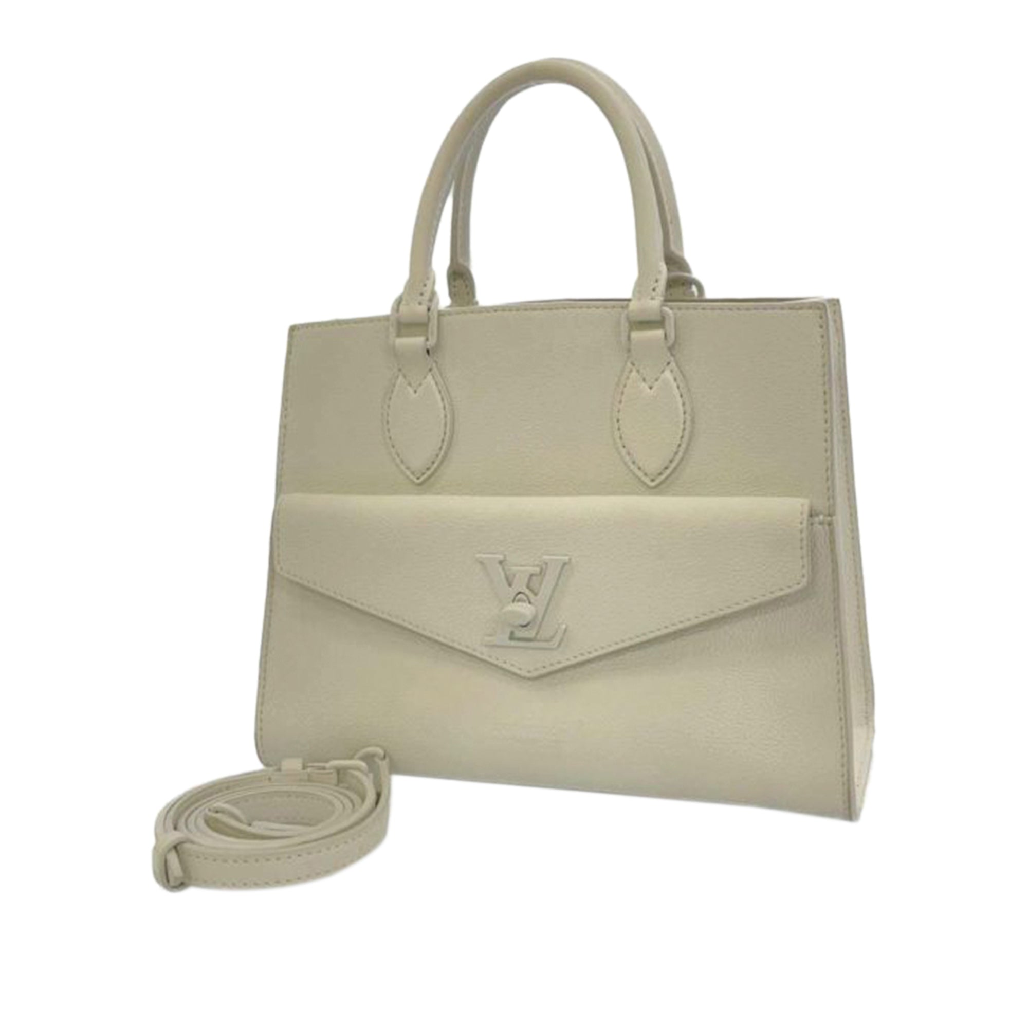 Louis Vuitton White Leather Monochrome Lockme Tote PM - Handbag | Pre-owned & Certified | used Second Hand | Unisex