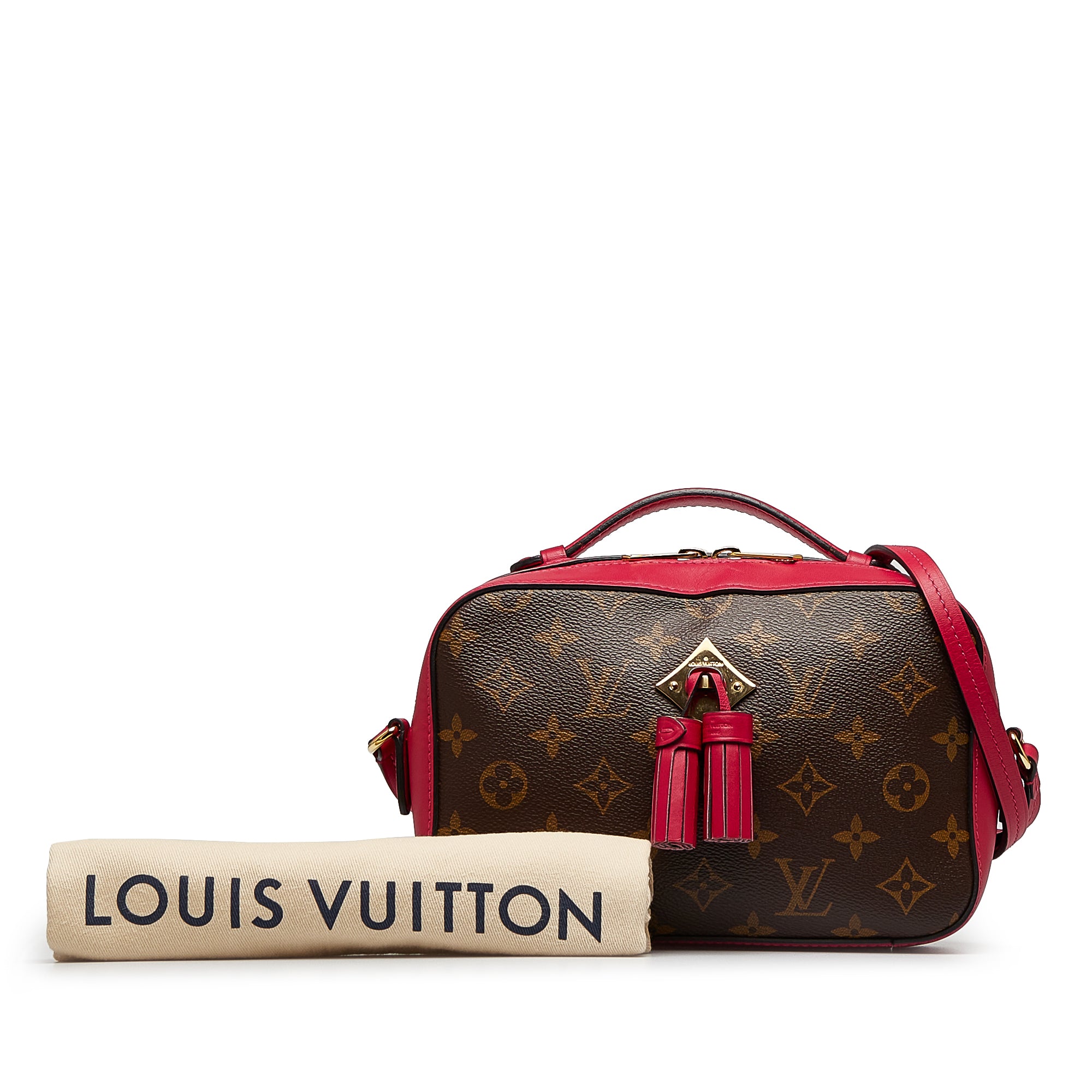 Louis Vuitton Red Leather & Monogram Canvas Saintonge