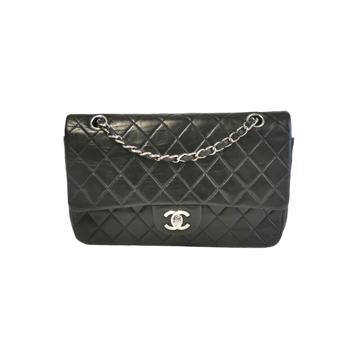 Chanel Classic Medium Double Flap Black Quilted Caviar with silver hardware