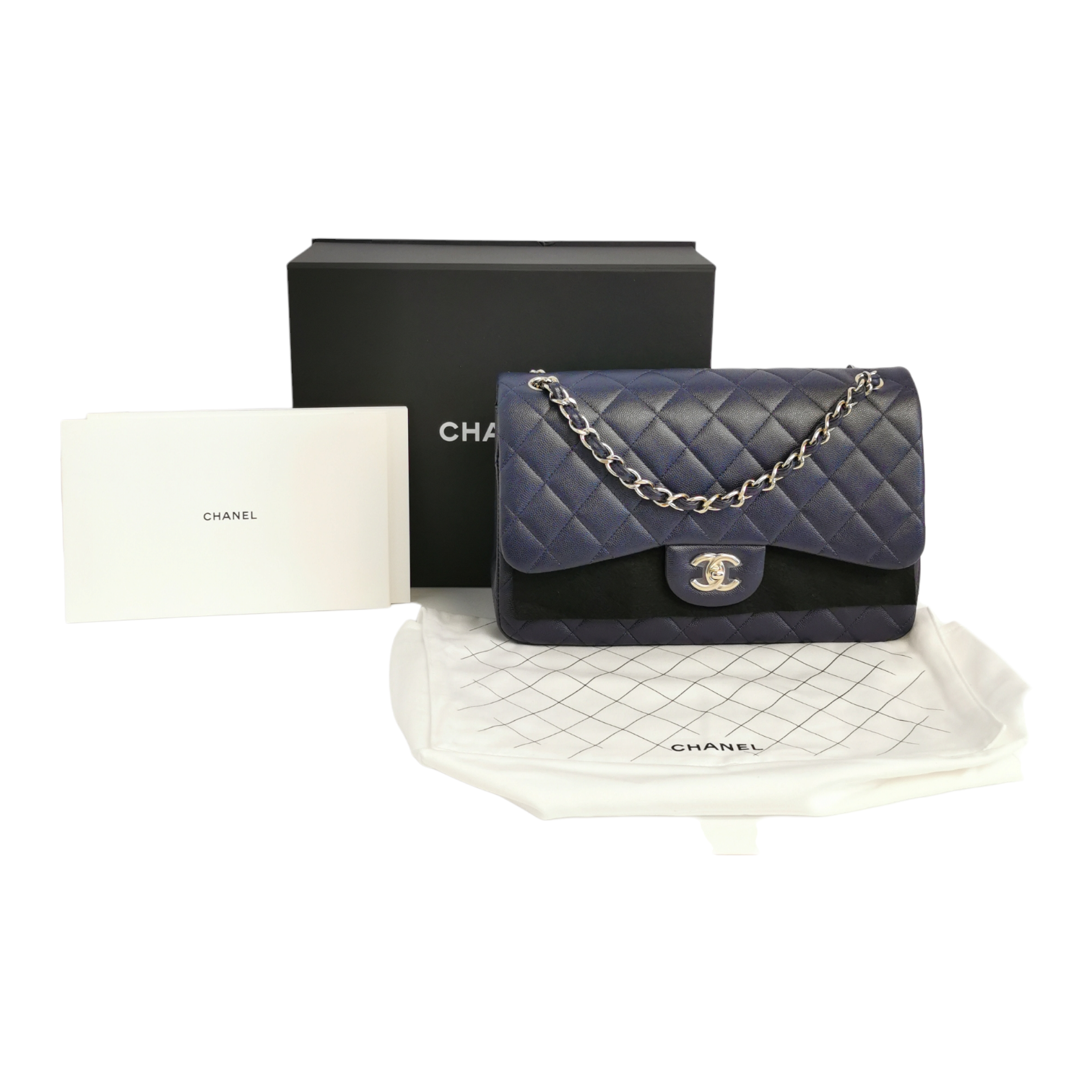 Chanel Jumbo Classic Double Flap Shoulder Bag Blue Leather - Allu USA