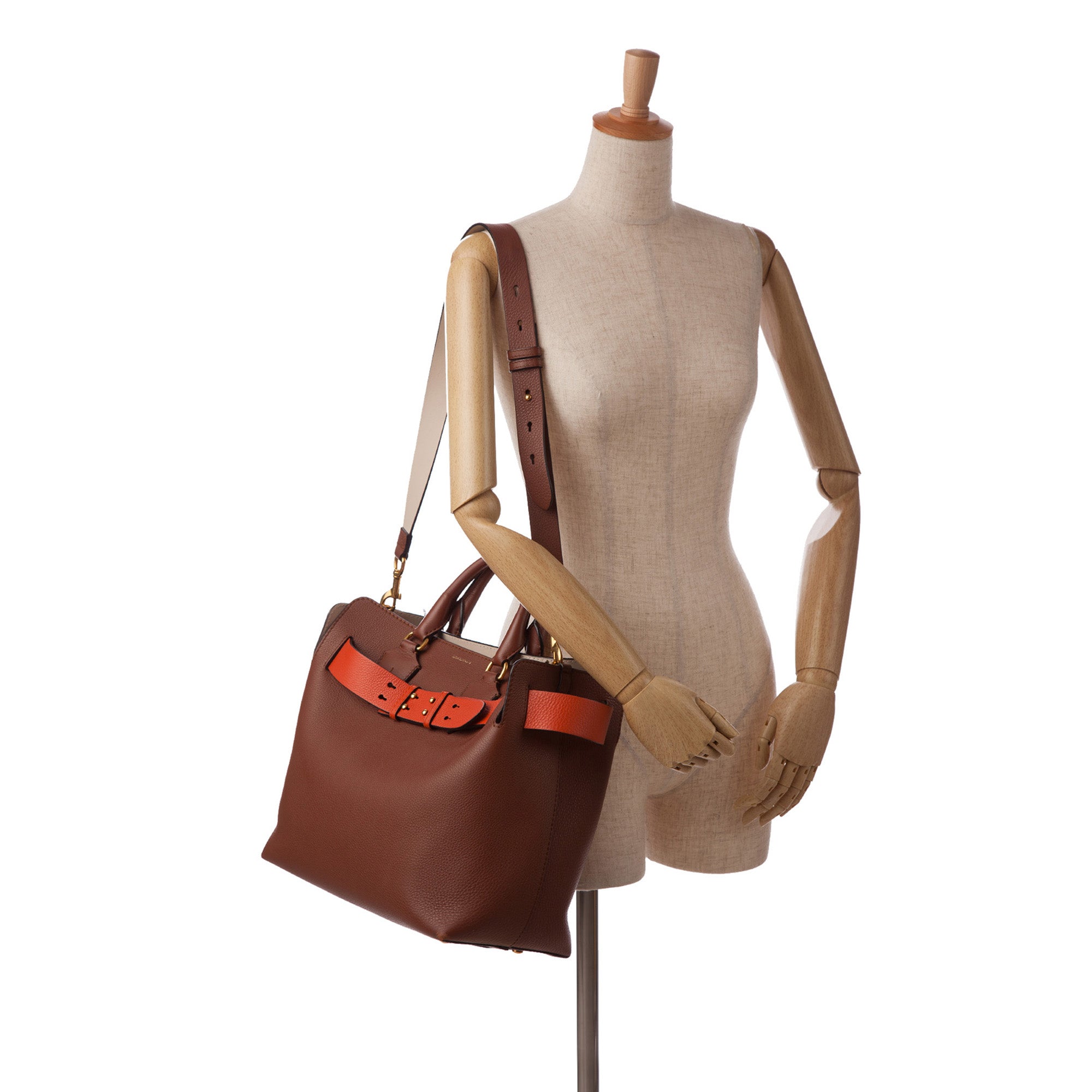 Burberry Belt Handbag Medium Brown Leather