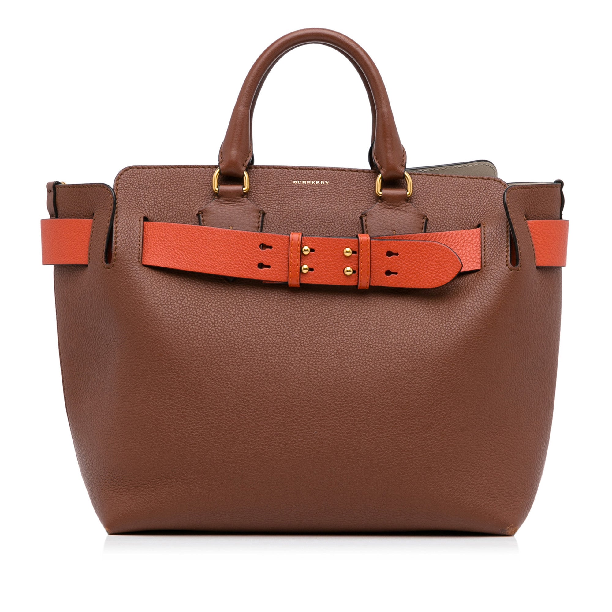 Burberry Belt Handbag Medium Brown Leather
