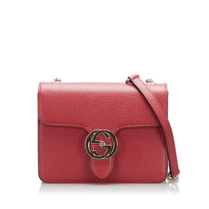 GUCCI Dollar Calfskin Interlocking G Top Handle Shoulder Bag Red