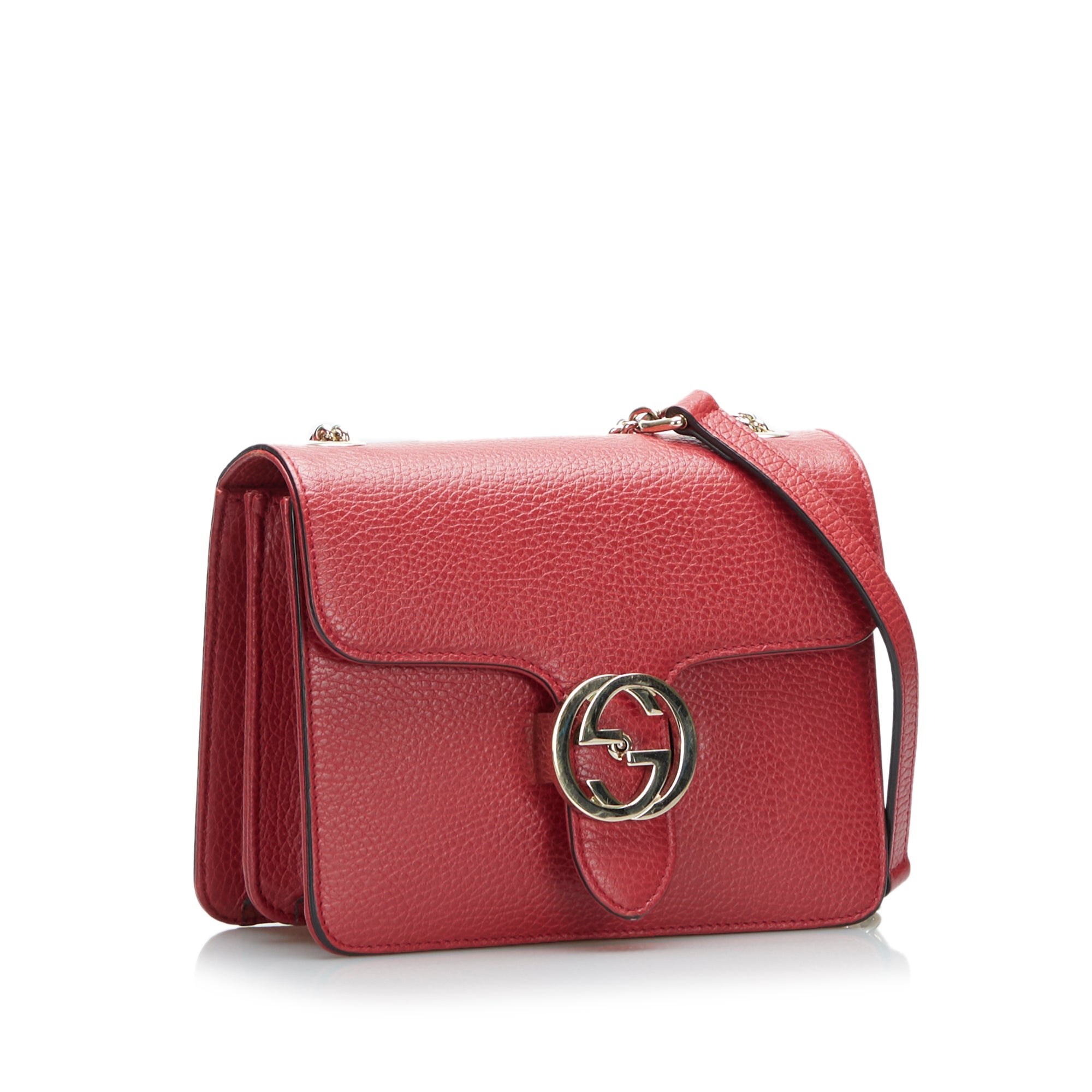 GUCCI Dollar Calfskin Small Interlocking G Shoulder Bag Red