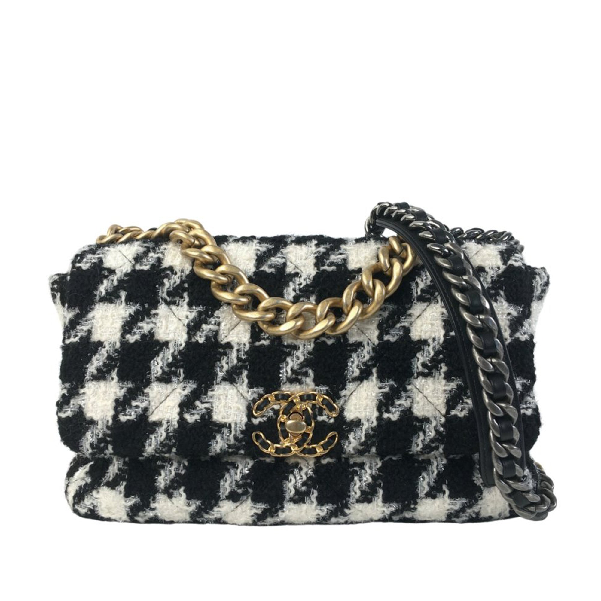Chanel 19 Small Medium Houndstooth Tweed Flap Bag