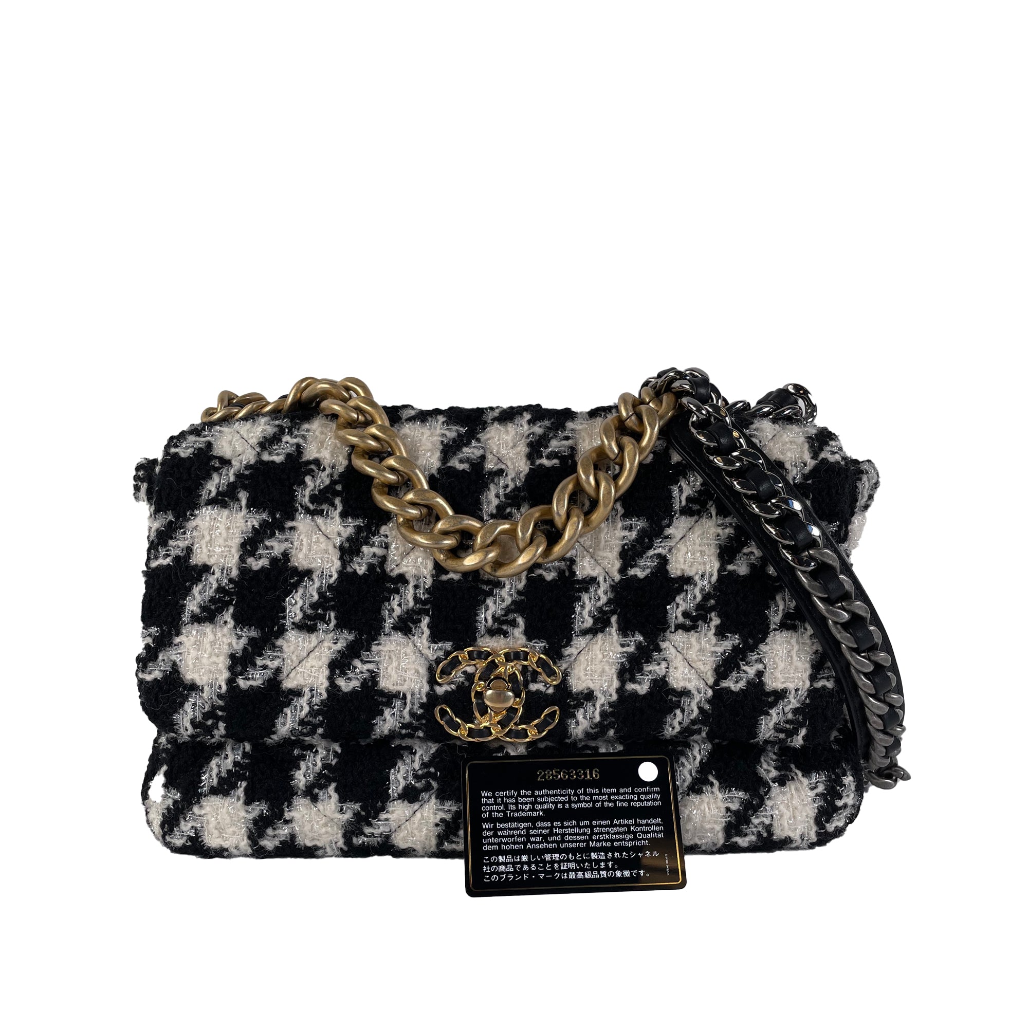 chanel tweed bag black and white