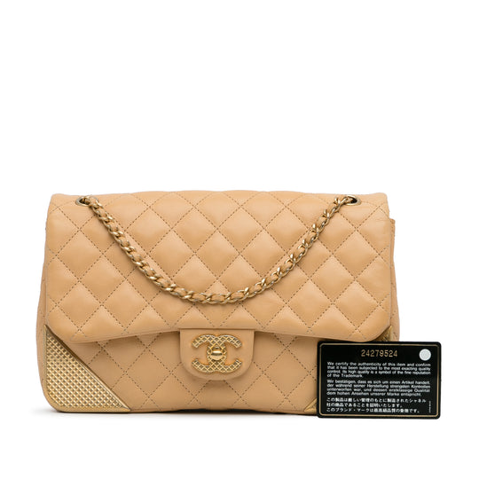 Chanel Classic Medium Yellow Lambskin Metal Edge Gold