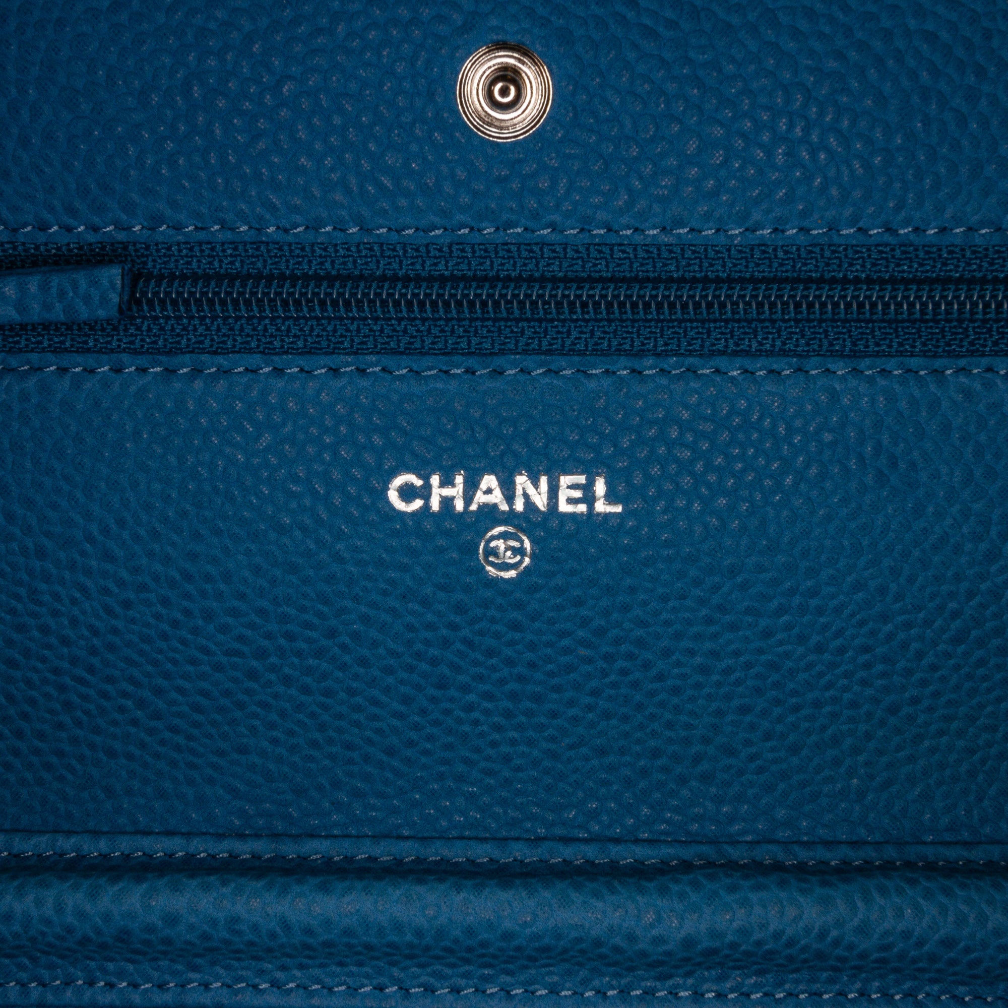 Chanel CC Wallet On Chain Blue Caviar Silver
