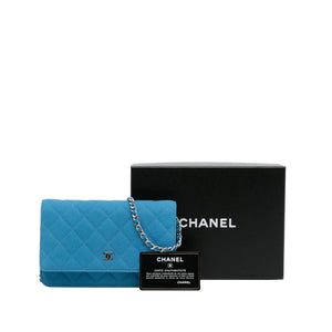 Chanel CC Wallet On Chain Blue Caviar Silver