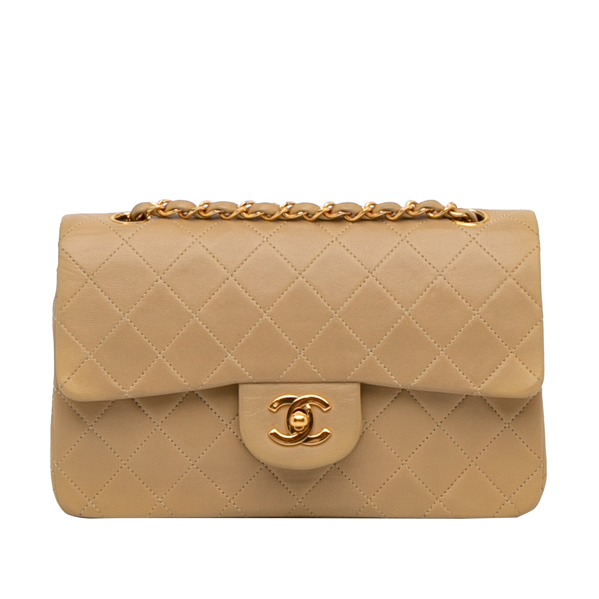 Chanel Classic Double Flap Small Beige Lambskin Gold