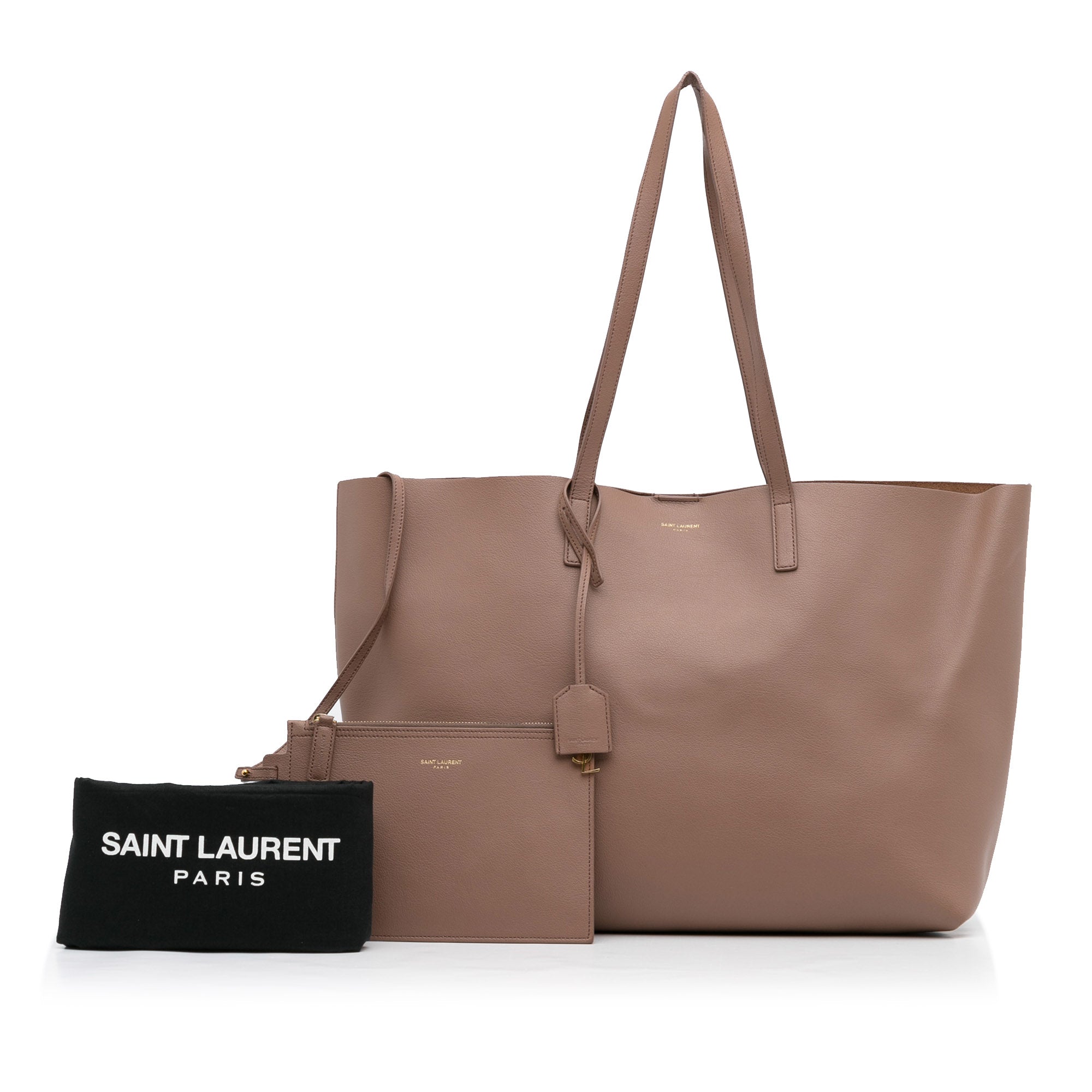 YVES Saint Laurent Black Leather East West Shopping Tote Bag